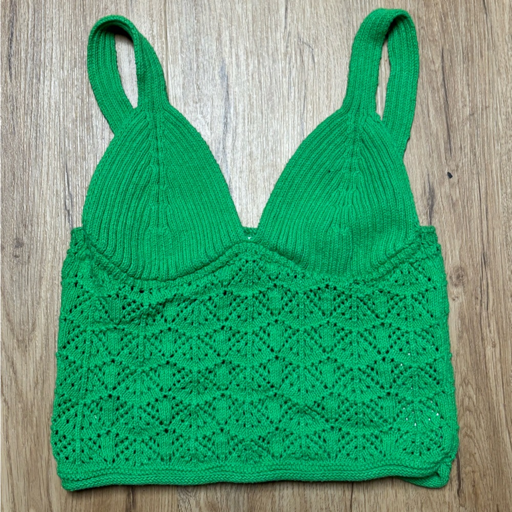Zara Crochet Green Knit Top